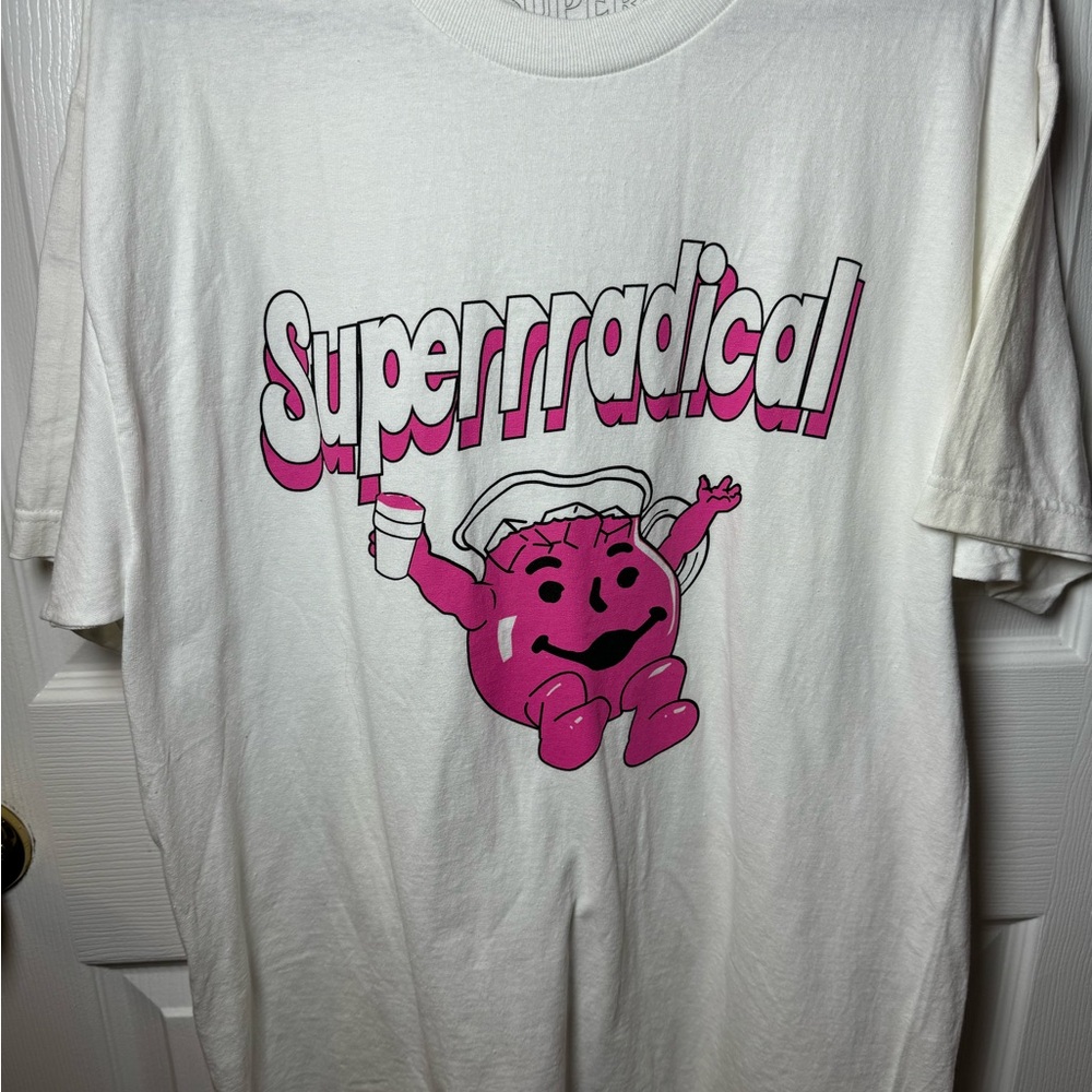 Superradical White Pink Kool Aid LOGO Graphic T Shirt New Size L